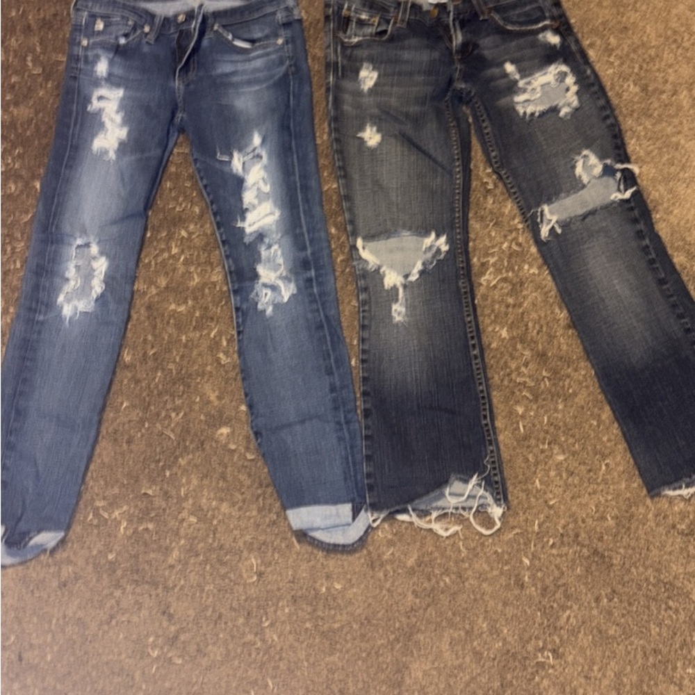 Armani Exchange Blue Straight Leg Jeans with Distressed Details